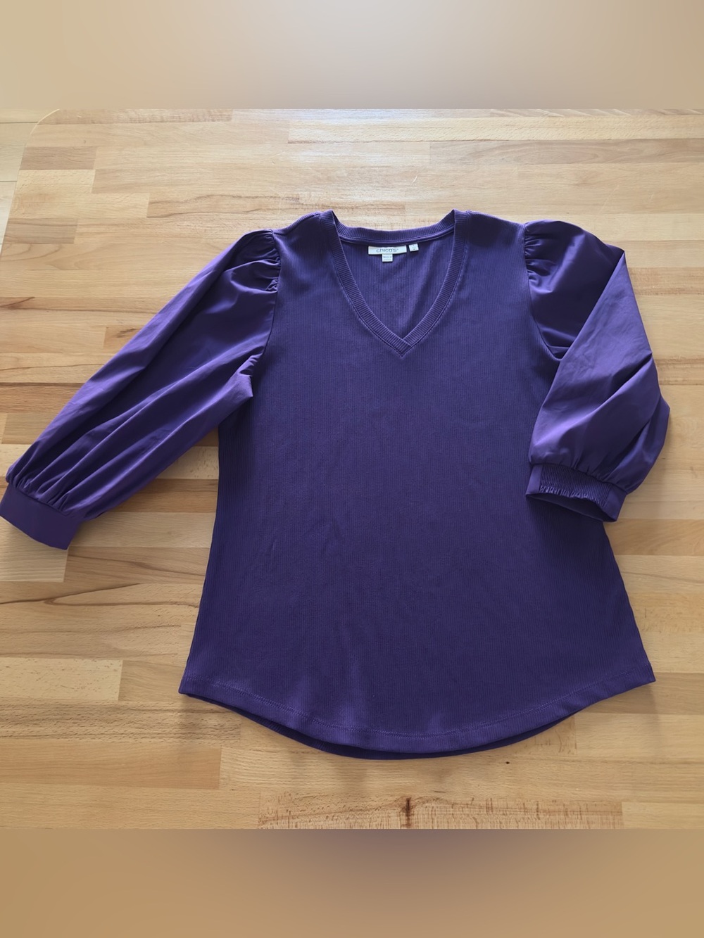 Chico's Deep Purple V-Neck Puff Sleeve Blouse